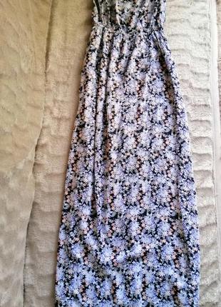 Сукня сарафан довге в підлогу квіткове без бретелей шлейок фіолетове на резинці new look2 фото