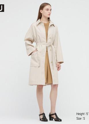 Длинное пальто плащ тренч оверсайз из хлопка водоотталкивающее uniqlo