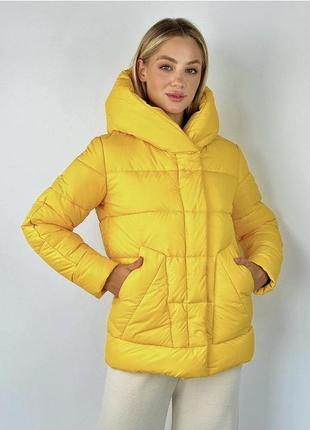 Qarlevar, чудесная женская куртка тёплая как пуховик ,пуховик, желтый1 фото