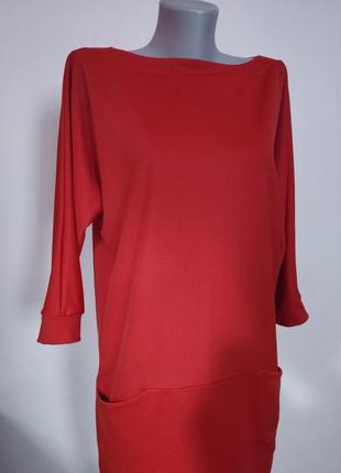 Платье классическое с карманами красное до колена свободное2 фото
