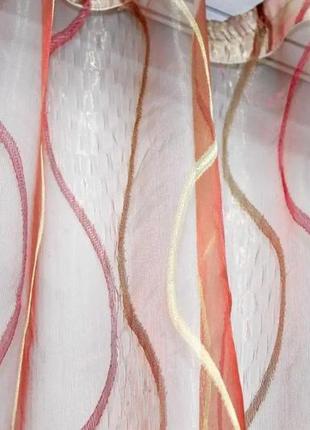 Тюль органза з нейлоновою вишивкою. колір бордовий з золотистим4 фото