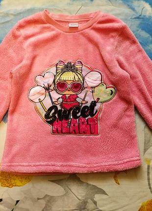 Теплая,зимовая, плюшевая кофта,джемпер с лол для девочки 5-6 лет