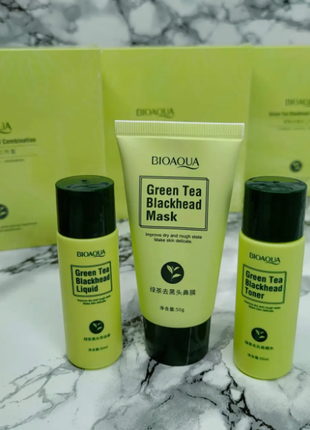 Набір косметики для догляду за обличчям від чорних точок bioaqua green tea blackhead combination з зеленим чаєм