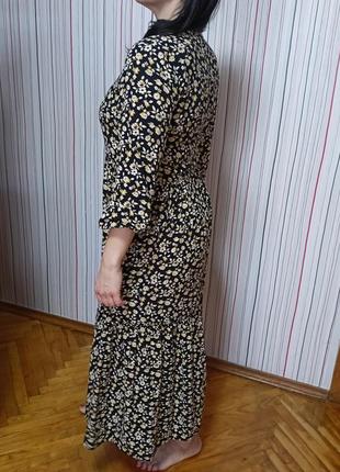 Віскозна довга чорна сукня в квіти next,довге плаття з віскози3 фото