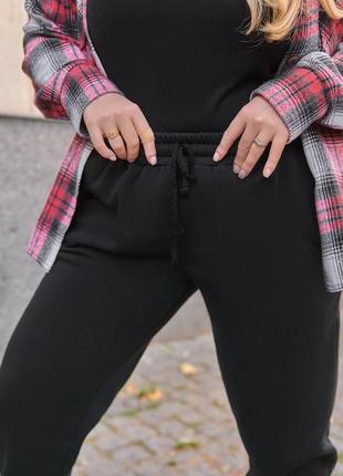 Женские теплые штаны на резинке из трехнитки на флисе размеры батал2 фото