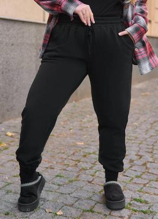 Жіночі теплі штани на гумці з тринитки на флісі розміри батал1 фото