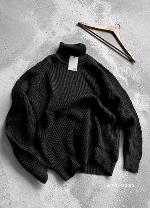 Чорний чоловічий теплий оверсайз светр