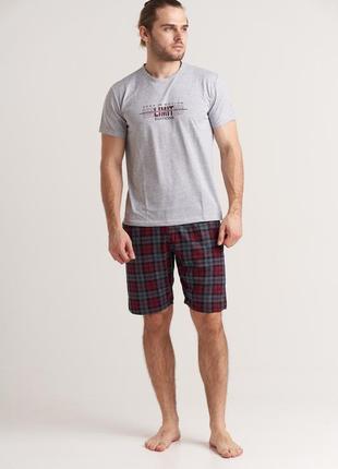 Качественный натуральный хлопковый домашний костюм пижама футболка и шорты 48-563 фото