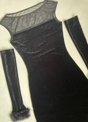 Сукня - міді;плаття з оксамиту з сіткою