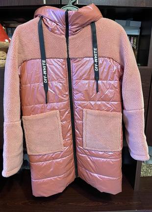 Зимова курточка рожева тедді