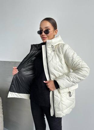 Теплая зимняя стеганая куртка с капюшоном на силиконе 250, белая куртка на зиму зима, молочная молочная стежка с поясом3 фото