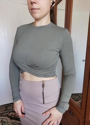 Топ h&m женский хаки короткий лонгслив кофта
