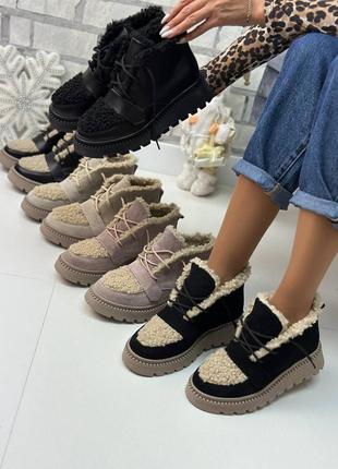 Зимові стильні жіночі черевички з хутром теді 😍🤤2 фото
