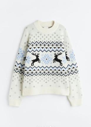 Качественный, мягкого зимнего свитера с оленями в скандинавском стиле xl