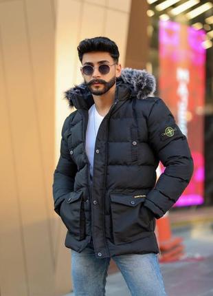 Мужская зимняя куртка пуховик премиум качества до -20 брендовый в стиле стон айленд с патчем stone island