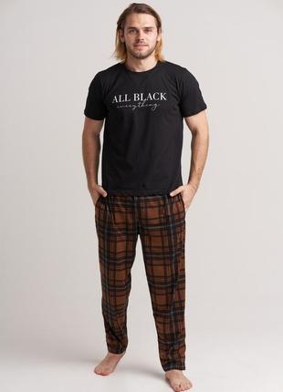 Натуральний бавовняний домашній костюм/піжама футболка і штани клітинка 48-56