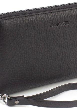 Чорний гаманець-клатч з блоком під картки під однією блискавкою з натуральної шкіри marco coverna b-5901q