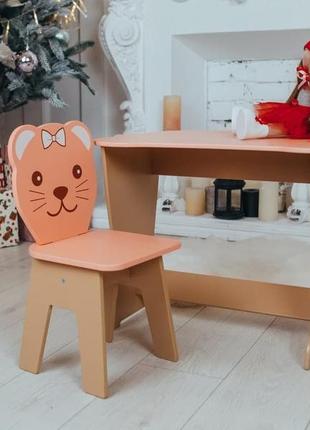 Стол и стул детский из дерева. для учебы, рисования, игры. стол с ящиком и стульчик.4 фото
