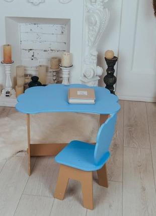 Детский столик и стульчик из дерева. крышка облачко для ребенка, голубой цвет7 фото
