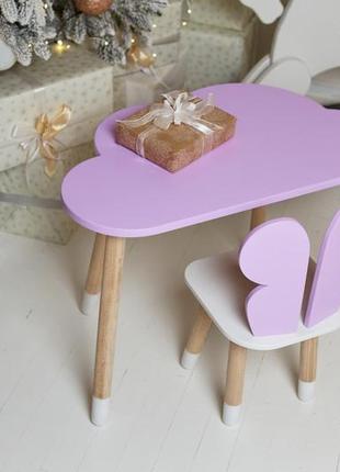 Детский столик тучка и стульчик бабочка фиолетовый с белым сиденьем. столик для игр, уроков, еды8 фото