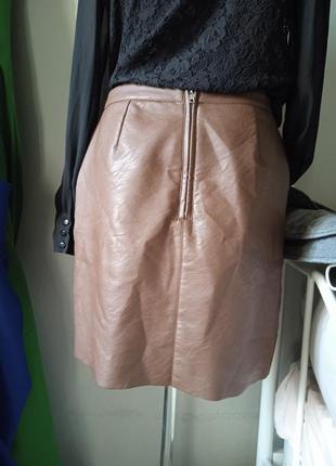 Кожаная юбка wearhouse коричневая3 фото