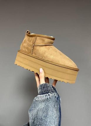 Зимние угги ugg ultra mini platform chestnut premium