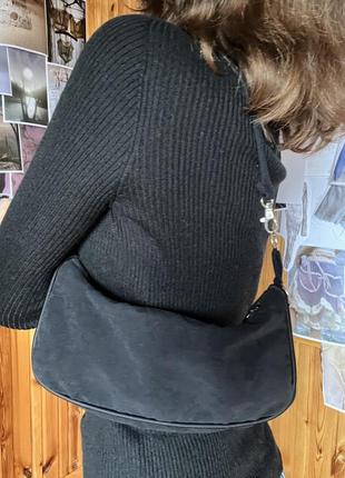 Міні сумка багет з чорної оксамитової тканини, ручна робота, в 1 екземплярі