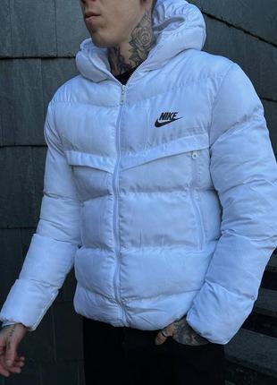 Трендовая зимняя мужская куртка в стиле найк boom nike в стиле tech fleece качественная премиум белая