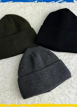 Теплая шапка на флисе. черная, хаки, серая. универсальная мужская, подростковая1 фото