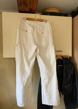 Брюки карго, белые брюки карго, штаны широкие, белые брюки4 фото