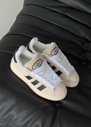 Кроссовки теплые adidas campus beige black winter fur (мех)