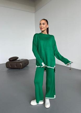 Женский зеленый костюм свитер худи штаны палаццо оверсайз