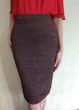 Длинная юбка с люрексом, блестящая юбка трикотажная, облегающая юбка по фигуре, юбка миди2 фото