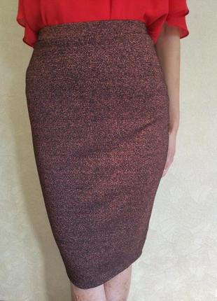 Длинная юбка с люрексом, блестящая юбка трикотажная, облегающая юбка по фигуре, юбка миди3 фото