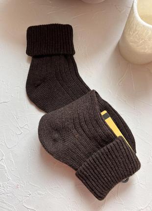 Носки шерстяные турецкие kardesler, шерстяные носки с отворотом, коричневые2 фото