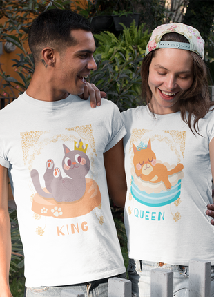 Парная футболка для влюбленных с принтом "cats king and queen. кота король и королева" push it1 фото