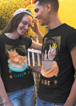 Парная футболка для влюбленных с принтом "cats king and queen. кота король и королева" push it4 фото