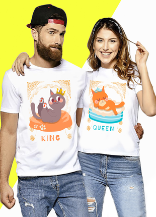 Парная футболка для влюбленных с принтом "cats king and queen. кота король и королева" push it5 фото