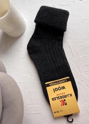 Носки шерстяные турецкие kardesler, шерстяные носки с отворотом, темно-серые2 фото
