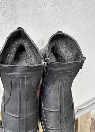 Класичні чорні чоловічі зимові якісні черевики шкіряні,натуральна шкіра і вовна на зиму4 фото