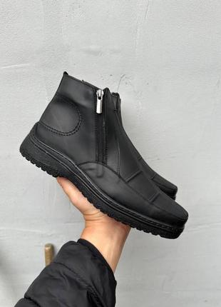 Классические черные мужские зимние качественные ботинки кожаные,натуральная кожа и шерсть на зиму