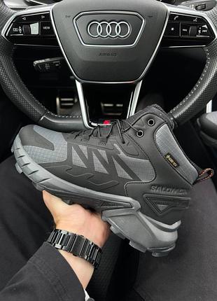 Зимние мужские ботинки salomon gore-tex high gray black fur (мех)41-42-43-44-45-46