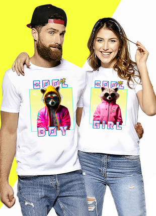 Парная футболка для влюбленных с принтом "cool girl boy. крутая девочка мальчик" push it