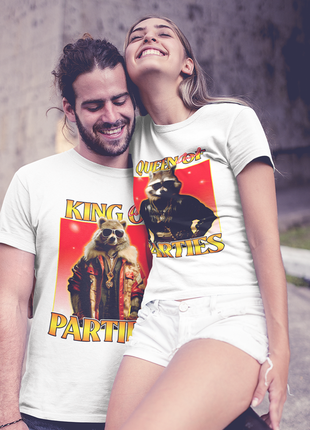 Парні футболки для закоханих із принтом "king of parties. queen of parties" push it