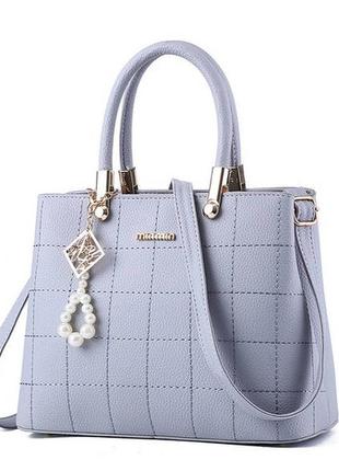 Модна жіноча сумка з брелоком, стильна велика жіноча сумочка еко шкіра сірий