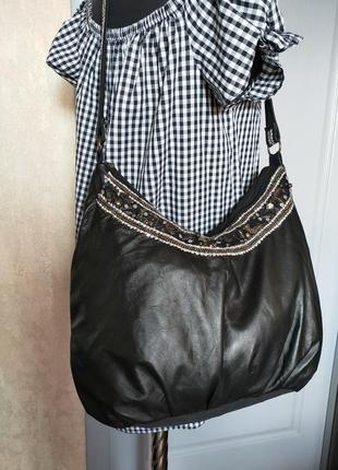 Стильна велика сумка -торба натуральна шкіра+cotton avant -premiere7 фото