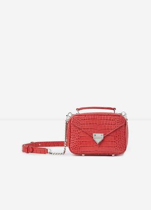 Кожаная сумка с длинным ремешком цепочкой the kooples barbara в красном цвете🔥4 фото