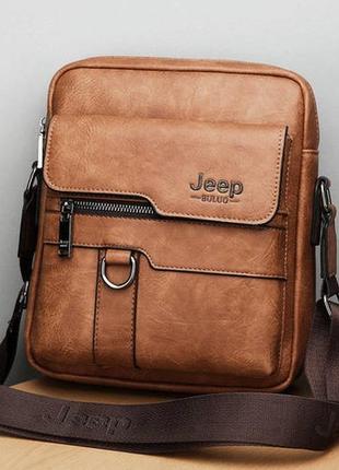 Небольшая мужская сумка планшетка jeep полевая ⁇ качественная городская сумка для документов барсетка светло-коричневый