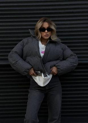 Трендовая куртка женская кашемир утопленная синтапоном, серый цвет гранж очень стильная 🤤 зимова куртка оверсайз2 фото