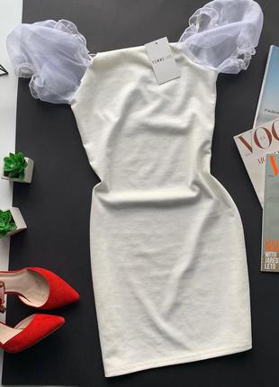 👗чудесное белое платье миди воланы/платье айвори открытые плечи/платье рукава фонарики👗